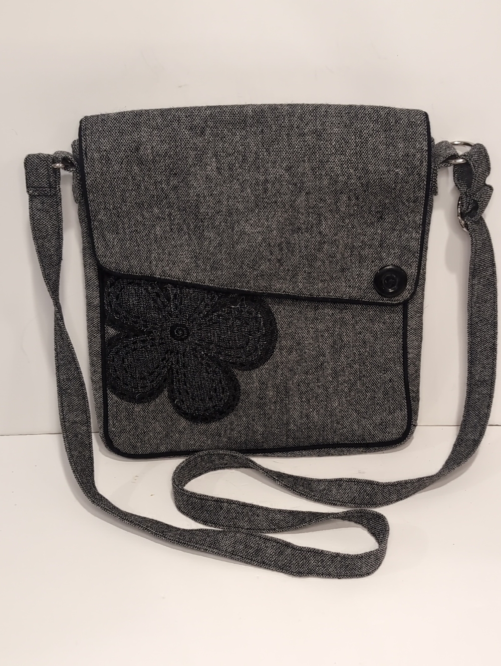 Jak's Gray Crossbody Floral Applique Crossbody Shoulder Bag Boho